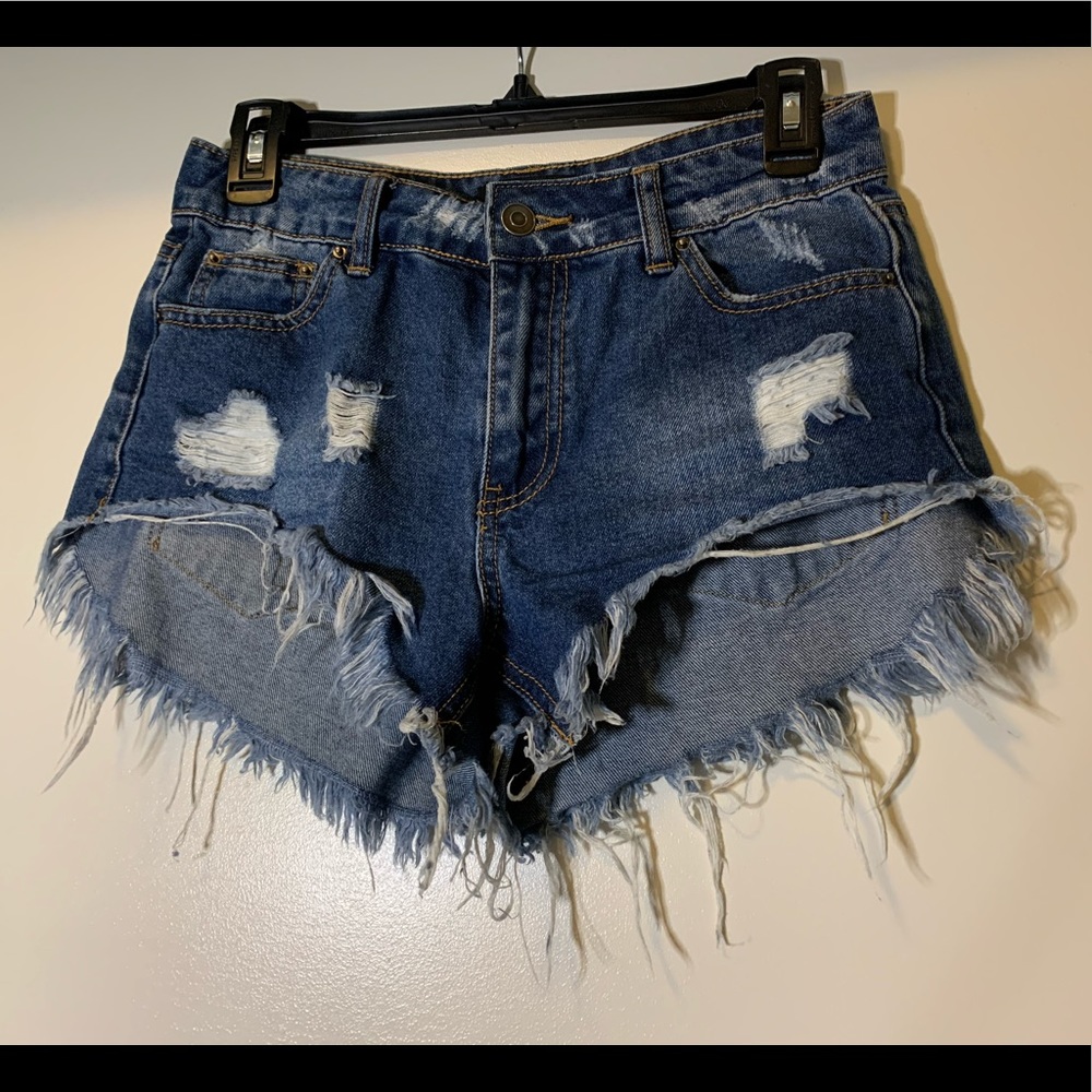 Forever 21 Distressed Denim Shorts SMALL,MEDIUM DENIM